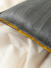 Tussar Silk Cushion Cover, 16x16, Grey with Yellow - Eyaas